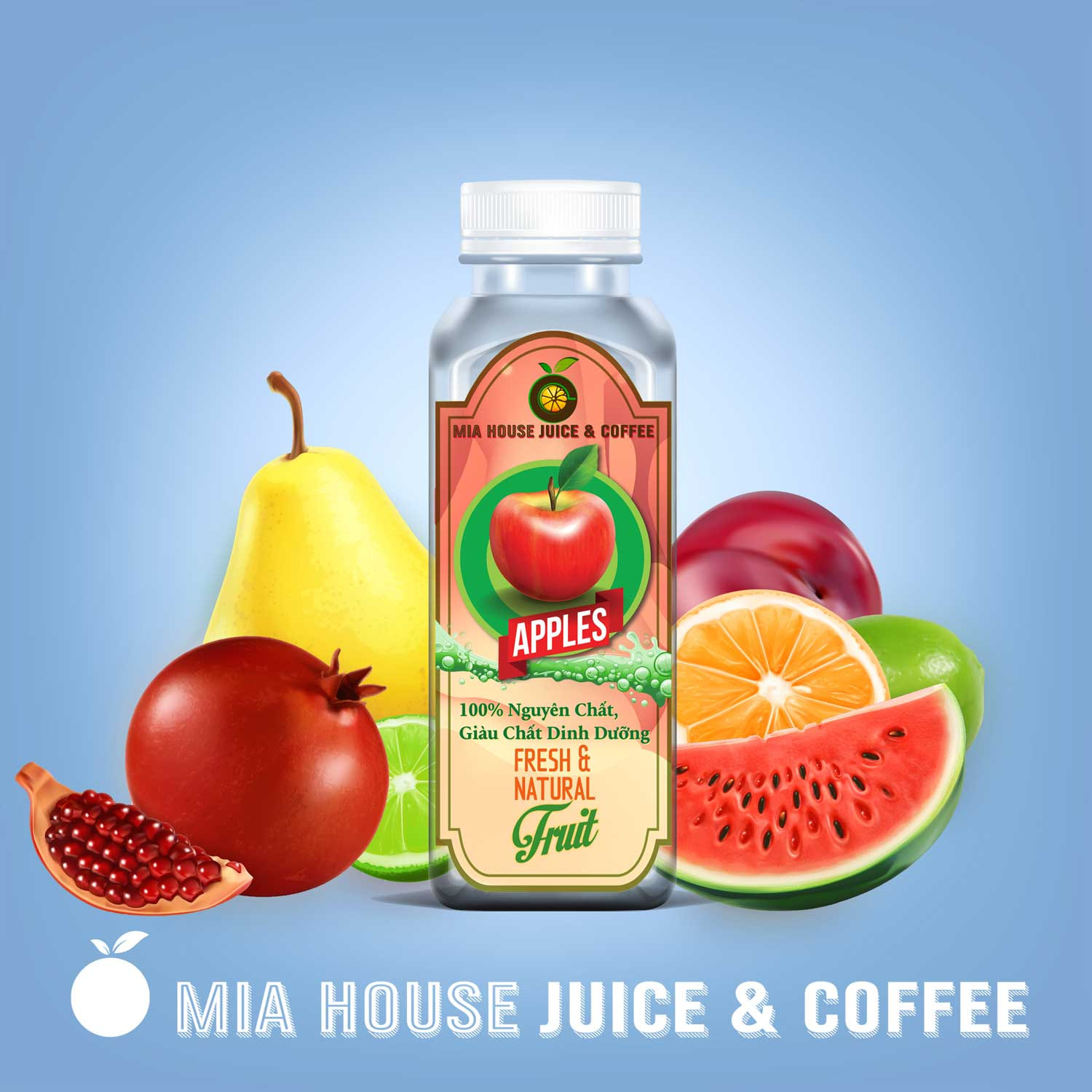Social Media and promotion assets for Mia Juice and Coffee.